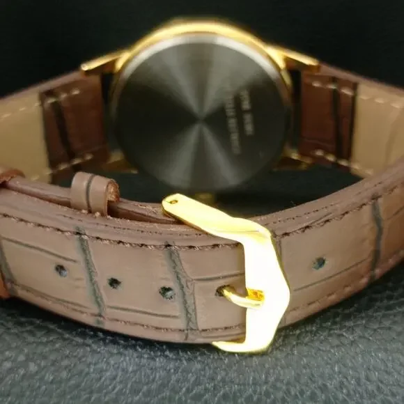 Vintage 1977 Montine Of SwitzerlandManual Mens Gold Watch W/Leather Strap